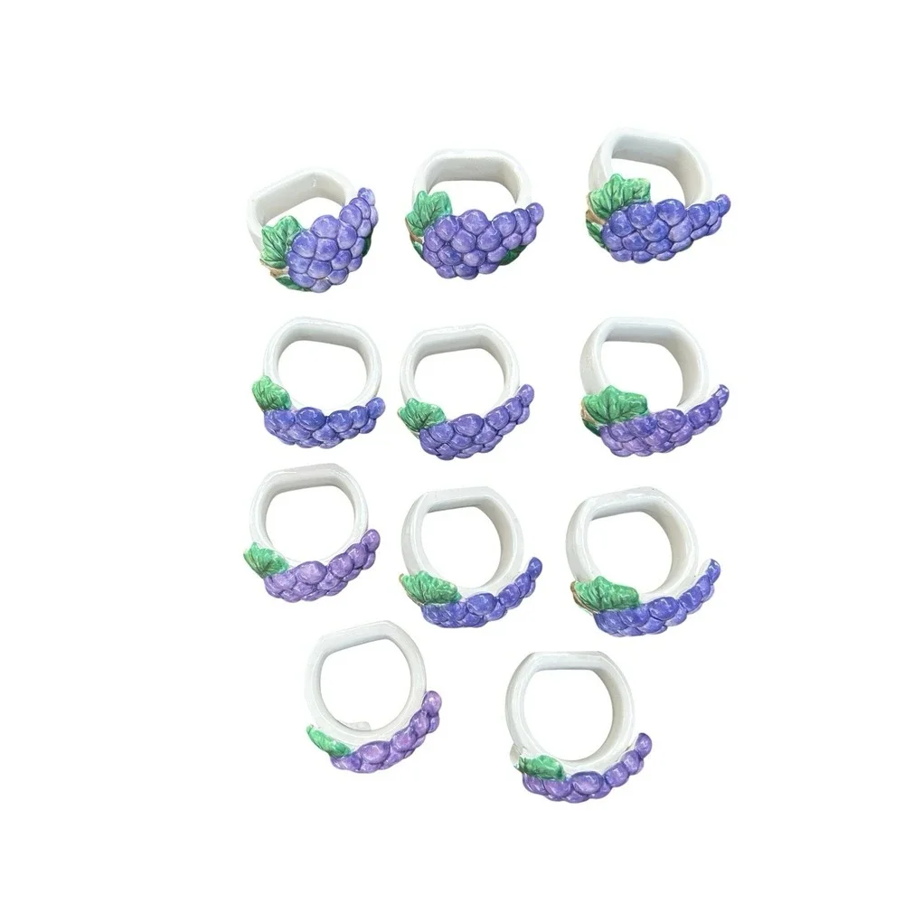 Grape Bunch Fruit Porcelain Napkin Holders Rings Set of 11 Flaw Maximalist